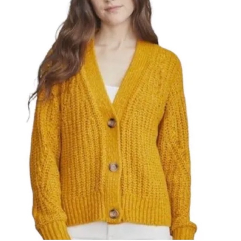 SALE Elizabeth and James Mustard Yellow Knit Sweater Small - Picture 2 of 6